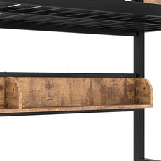 Twin over Full Bunk Bed with Storage Shelves, Metal Bunk Beds with Ladders and Lights, Heavy-duty Bunkbed for Bedrooms, Guest Rooms and Dorms, No Box Spring Needed and Noise-free Design, Woodgrain