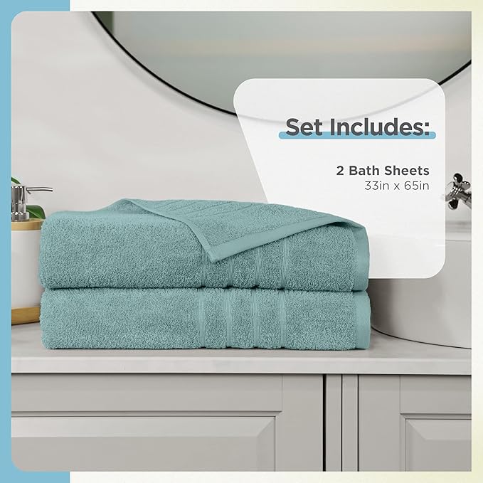 Martex 2-Pack Ultimate Performance Bath Sheet Set – 100% Cotton – 33” x 65” – Extra Large Bath Towels – Versatile – Low-Linting – Supersoft Bathroom Set – Super Absorbent – Easy Care – Mineral