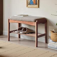 Solid Wood Shoe Bench Assembled, Shoe Rack Bench with Gray Cushion for Entryway, Living Room, Bedroom, Hallway, 11.8