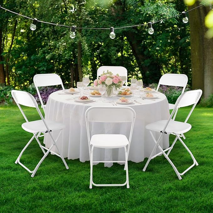 8 Pack White Folding Chairs, Portable Stackable Commercial Foldable Chair, Indoor Outdoor Plastic Folding Chair for Events/Office/Home/Wedding/Party, 400lbs Capacity