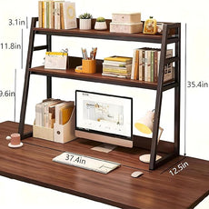 2-Tier Desktop Bookshelf, Wood Hutch Shelf Organizer, 29.9 x 12.6 x 35.4 inches, Study Room Storage Rack (Black, 37 * 12 * 35in)