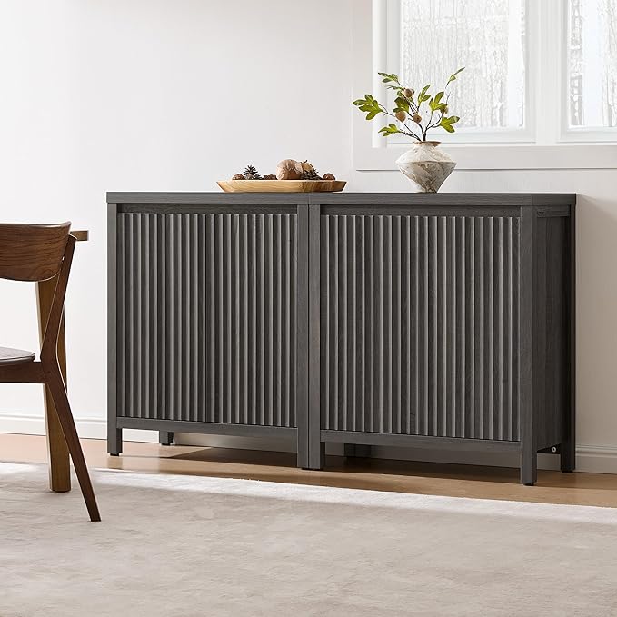 SICOTAS Sideboard Buffet Cabinet with Storage, Fluted Credenza Console Cabinet with Adjustable Shelves, Modern Coffee Bar Storage Cabinet for Kitchen, Living Room, Entryway, Black Oak