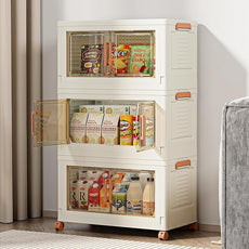 VECELO 180 QT Stackable Storage Bins with Wheels, Magnetic Dual Opening Doors & Transparent Panels, Plastic Foldable Storage Containers for Living Room, Bedroom, Kitchen, Office