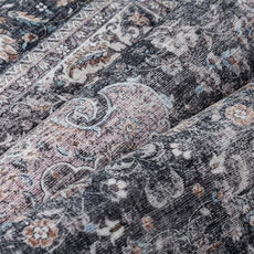 9x12 Vintage Area Rug Black Grey Living Room Bedroom Washable Carpet Non-Slip Soft Low Pile Distressed Indoor Large Throw Rug for Dining Room Office