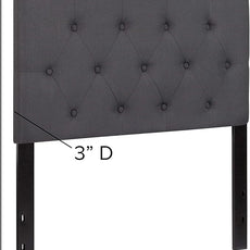 EMMA + OLIVER Twin Size Tufted Upholstered Headboard with Adjustable Metal Bed Rail Slots, Modern Fabric Upholstered Twin Headboard, Dark Gray