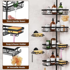 KEGII Shower Caddy Corner Tension Pole with 2 Suction Cup Soap Dishes, Rustproof 4-Tier Adjustable Bathroom Organizer, No-Drill Shower Storage Rack for, Fits 25–114.2 Inch, Black