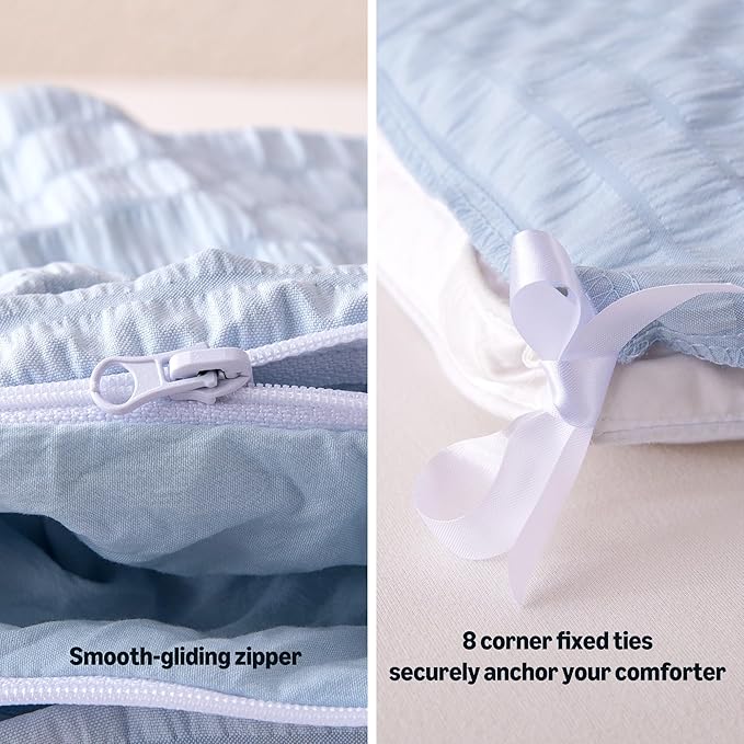 Amazon Basics Jacquard Geometric Microfiber 3-Piece Duvet Cover Set, Includes 1 Duvet Cover and 2 Pillow Shams, California King, Blue Striped