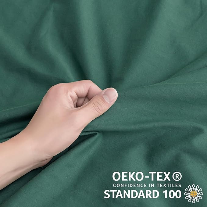 JELLYMONI Cotton Duvet Cover King Size - Dark Green Comforter Cover with Button 100% Washed Cotton 3PCS Breathable Soft Solid Bedding Set Duvet Cover 104×90in & 2 Pillowcases (NO Comforter)