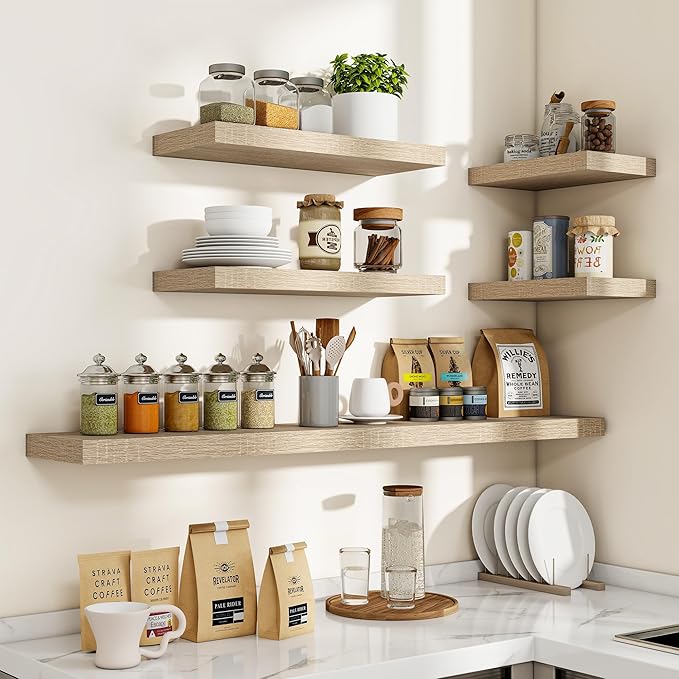 32 Inch Floating Shelves, 3D Textured Wood Grain, 32"x9.25"x1.5" Inch Deep Floating Shelves for Wall, Wooden Shelves for Bathroom, Bedroom, Living Room, Vintage White Oak, 2 Pieces