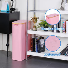 efluky Slim Laundry Basket with Lid, Narrow Laundry Hamper with Removable Bag, Skinny Dirty Clothes Basket with Bamboo Handles for Bathroom, Bedroom & Laundry Room, 63L Pink
