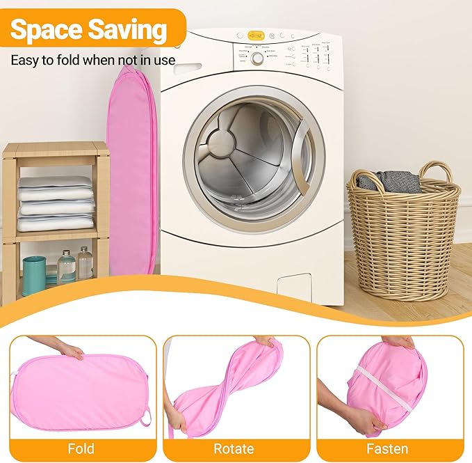 Foldable Laundry Basket, Pop Up Laundry Hamper with Handles, Collapsible Basket with Handy Pocket, Privacy Protection, Easy Carry Reinforced Clothes Hamper for Dorm, Bedrooms, Bathrooms, Travel Pink
