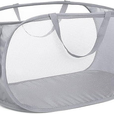 Durable Collapsible Laundry Baskets, Mesh Pop Up Laundry Hamper with Side Pocket, Foldable Clothes Storage Hamper with Reinforced Carry Handles for Laundry, Bathroom, Kids Room, Dorm or Travel Grey