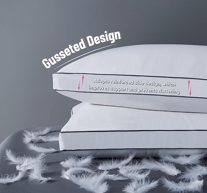 ELNIDO QUEEN Goose Feather Down Pillows Queen Size Set of 2，Luxury Hotel Collection Bed Pillows for Sleeping， Down Surrounded Pillows 2 Pack, Soft ＆ Fluffy for Side, Back Sleepers 20x30 in