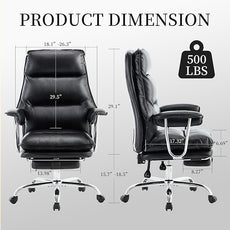 Office Chair with Footrest 500lbs,Executive Desk Chairs for Heavy People, Reclining Computer Chair Comfy Wide Seat Big and Tall High Back, Black