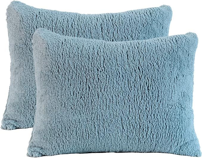 Reafort Ultra Soft Sherpa Pillowcases Pillow Covers Standard Size 20"x26" Pack of 2 with Zipper Closure (Blue, 20”x26” Standard Sham)