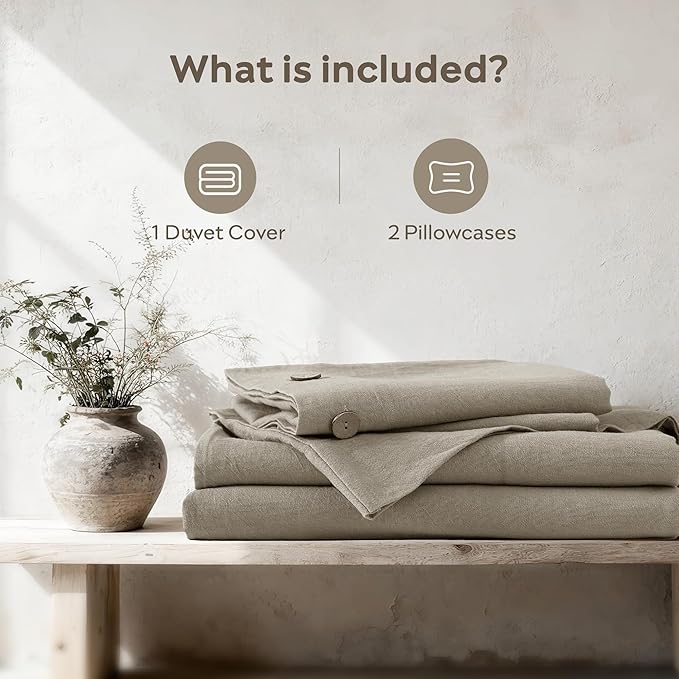 JELLYMONI Cotton Duvet Cover Full Size - Taupe Comforter Cover with Button 100% Washed Cotton 3PCS Breathable Soft Solid Bedding Set Duvet Cover 80×90in & 2 Pillowcases (NO Comforter)