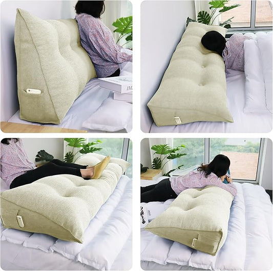 10 lbs Thickened Headboard Pillow Wedge Pillow Headboard Reading Pillow Bed for Comfortable Backrest Reading Triangular Pillow with Side Pocket Backrest Pillows for Sitting in Bed White Full