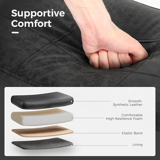 MAISON ARTS Black Counter Height Bar Stools Set of 4 for Kitchen Counter Solid Wood Legs with Faux Leather Saddle Seat Farmhouse Barstools for 34"-38" Counter Island Upholstered Stools, 24in Height