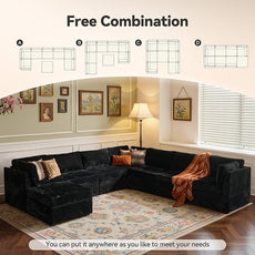 Large 8 Seat Modular Sectional Sofa with Ottoman Seat Corduroy Sleeper Sectional Sofa Bed Oversized Convertible Modular Couch for Living Room