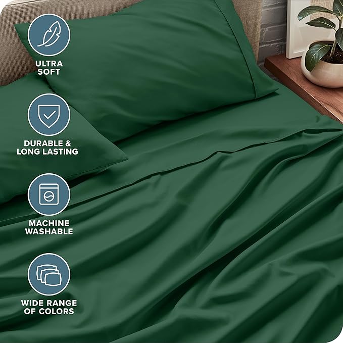 Bare Home Twin Sheet Set - 1800 Ultra-Soft Microfiber Twin Bed Sheets - Double Brushed - Deep Pockets - Easy Fit - Extra Soft - 3 Piece Set - Bedding Sheets & Pillowcases (Twin, Forest Green) BareHome