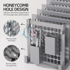 File Organizer for Desk with Storage Box & Hook, Inclined File Organizer with 5-Section Vertical File Holder suitable for Home Office Document Organization (Desk Gray)
