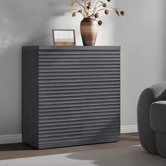 SICOTAS Buffet Cabinet with Storage Accent Sideboard Modern Credenza with Doors & Shelves Fluted Media Console Mid Century Coffee Bar Table for Living Room Kitchen Dining Room Hallway (1PCS)