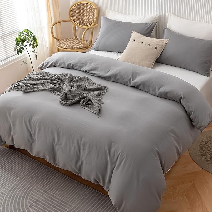 HeimenAogo Egyptian Cotton Duvet Cover Set Queen, Ultra Soft and Breathable Comforter Cover with Zipper Closure, High Thread Count Long Staple Cotton Blanket Cover 3pcs (90'×90"), Alloy Gray