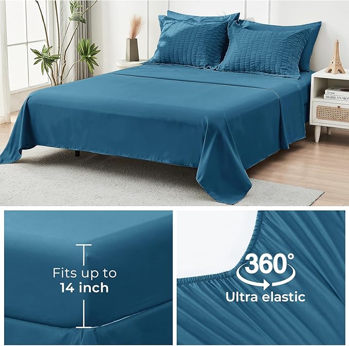 HYMOKEGE Teal Full Size Comforter Sets Seersucker 7 Pieces, All Season Luxury Bed in a Bag for Bedroom, Bedding Set with Comforters, Sheets, Pillowcases & Shams