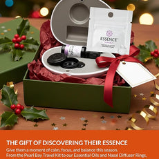 Essence Pearl Travel Case - Wearable Aromatherapy Kit with Nasal Diffuser Rings, Soaking Bay, and 5mL Essential Oil – Portable Wellness Gift Set for On-The-Go Self Care