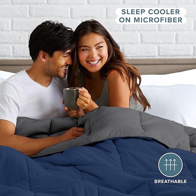 Bare Home King/California King Comforter - Reversible Colors - Goose Down Alternative - Ultra-Soft - Premium 1800 Series - All Season Warmth - Bedding Comforter (King/Cal King, Dark Blue/Grey)