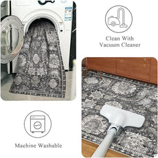 RUGSURE Washable Area Rugs - Perfect for Living Room, Bedroom, Kids Room, Nursery - Stain & Water Resistant Non-Slip, Pet & Child Friendly, Vintage Tribal Area Rugs (Grey, 9' x 12')