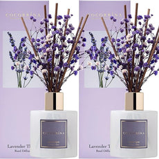 Cocorrína Premium Reed Diffuser Set with Preserved Baby's Breath & Cotton Stick Lavender Thyme 2 Packs, 6.7oz Scent Fragrance Oil Diffuser for Bedroom Bathroom Home Décor