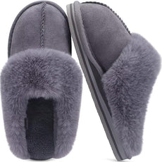 KuaiLu Womens Fluff Dual Memory Foam Slippers Ladies Cozy Arch Support Warm Scuff Slippers Slip on Comfy Winter House Shoes with Non-Slip Indoor Outdoor Hard Sole