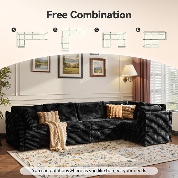 Modular Sectional Sofa,5 Pieces Sectional Couches for Living Room,131X65 L Shaped Cloud Couch with Oversized Convertible Modular Couch for Living Room