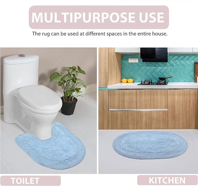 Home Weavers Double Ruffle Collection 100% Cotton Bathroom Rugs Set, Washable Rug, Thick Extra Soft and Absorbent Bath Rug, Kitchen Mat, Bath Mat Set, Bath Floor Mat Non Slip, 21"x54" Runner, Blue