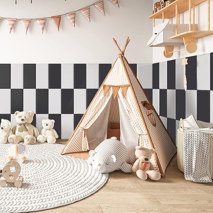 Peel and Stick Headboard Black Upholstered Wall Panels Pack of 4 Panels 3D Anti-Collision Wall Padding Wall Mounted headboard Soundproof Wall Panels