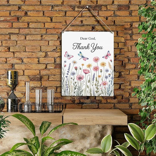Dear God, Thank You Decor sign, Bible Verses Christian Prayer Room Wall Art Wooden Hanging Plaque 10 x 8 Inch, for Office Bedroom Living Room Home Decor Gifts