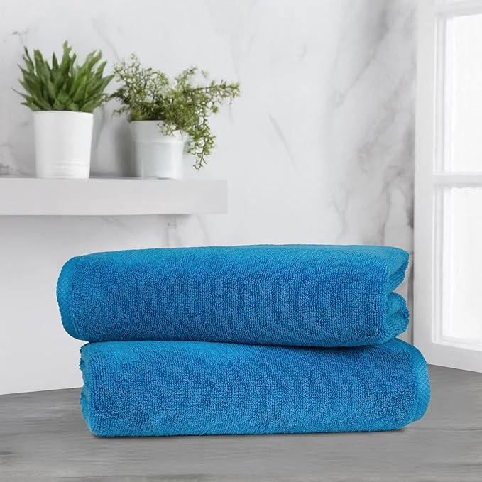 Amazon basics 2 piece Lightweight quick-dry bath towel, 100% cotton, Lake Blue, 54" x 30"