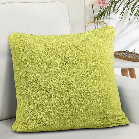 Reafort Ultra Soft Sherpa Euro Sham Pillow Case 26"x26" Replacement with Zipper Closure (Lime, 26"x26" Euro Sham)