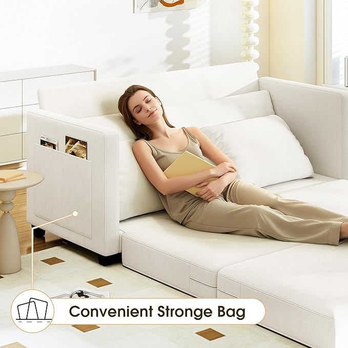 65" Convertible Loveseat Sofa Bed, 2-in-1 Folding Sofa Bed with 2 Pillow for Small Spaces, Modern Loveseat Sleeper Couch for Apartment, Living Room & Guest Room (Beige Chenille, 65 inch)