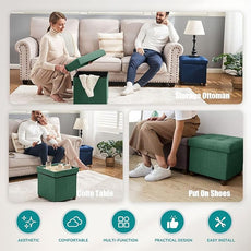 BRIAN & DANY Small Ottoman with Storage, Small Storage Ottoman, Folding Foot Stool with Wood Legs for Living Room and Bedroom Linen Rest Seat, 12.6
