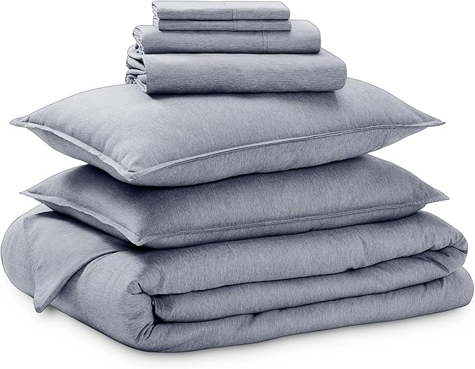 Bare Home Bed-in-A-Bag 7 Piece Comforter & Sheet Set - King - Goose Down Alternative - Ultra-Soft 1800 Premium - Bed Set - Cationic (King, Heathered Midnight Blue)