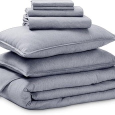 Bare Home Bed-in-A-Bag 7 Piece Comforter & Sheet Set - King - Goose Down Alternative - Ultra-Soft 1800 Premium - Bed Set - Cationic (King, Heathered Midnight Blue)