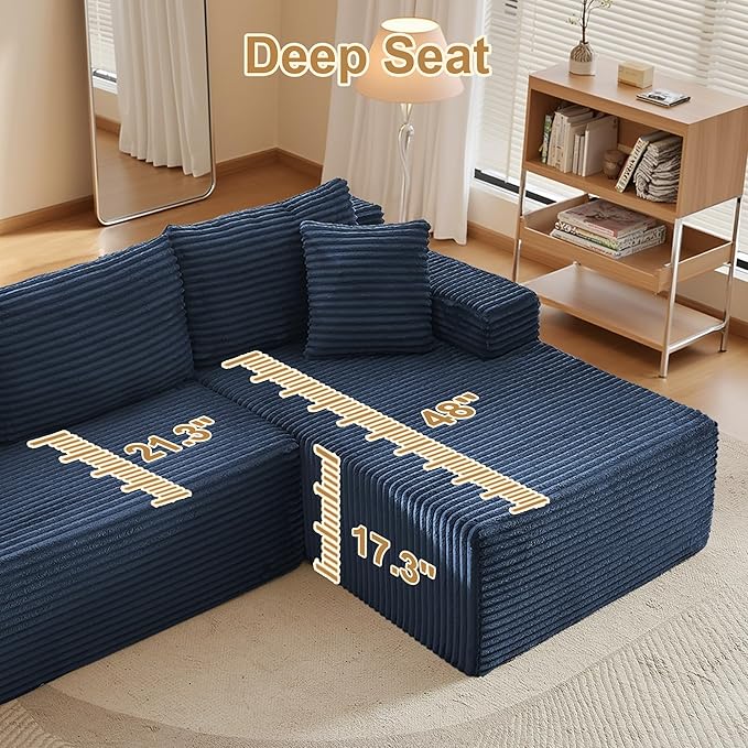 105''Sectional Cloud Couch with L Shaped Chaise,Modern Modular Sectional Sofa,Comfy Sectional Couches for Living Room,Bedroom,Apartment (Blue, 105''W Right Facing Chaise)