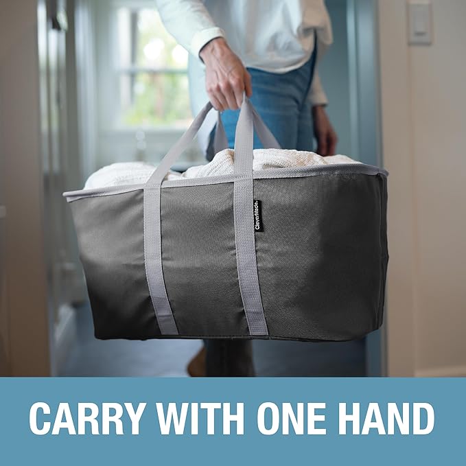 CleverMade Collapsible Laundry Tote - Denim Charcoal 2-Pack 50L - Foldable Storage Organization Container for Clothes Laundry Room Storage Solution
