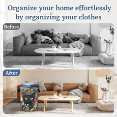 Cute Funny Black Cat Laundry Basket,Oxford Cloth Flower Laundry Hamper With Handle Foldable Portable Clothes Storage Basket for Laundry Room/Bedroom/Bathroom 20.8