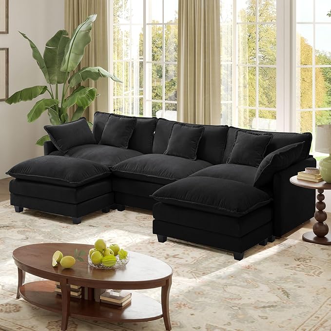 113.4" Modular Sectional Sofa,U Shaped Couch for Living Room,Modern Deep Seat Sofa 3 Seater Chenille Fabric Comfy Cloud Couches with Throw Pillows & Movable Ottoman