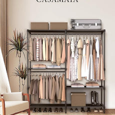 Clothes Rack, Portable Closet, 54.3 Inch Large Capacity Wardrobe Closet, Clothes Storage Organizer with Shelves and 3 Hanging Rods, Easy to Assembly, Black PCT022B01