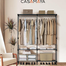 Clothes Rack, Portable Closet, 54.3 Inch Large Capacity Wardrobe Closet, Clothes Storage Organizer with Shelves and 2 Hanging Rods, Easy to Assembly, Black PCT002B01