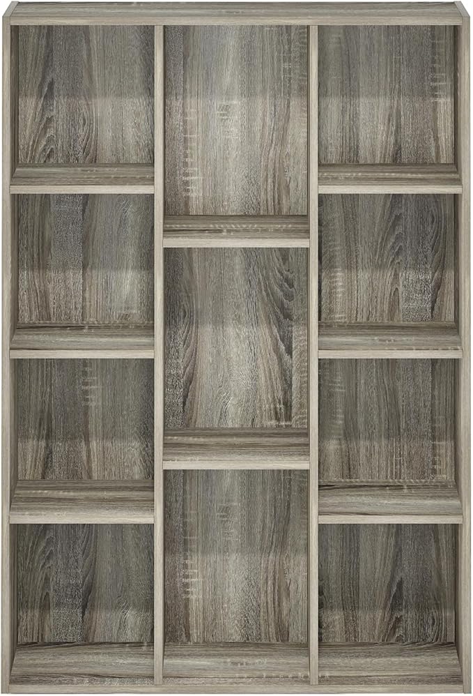 Furinno LUDER Book Shelf, 11-Cube Bookshelf, Reversible Bookcase, 9.4 x 29.1 x 41.7, for Living Room, Bedroom, Home Office, French Oak